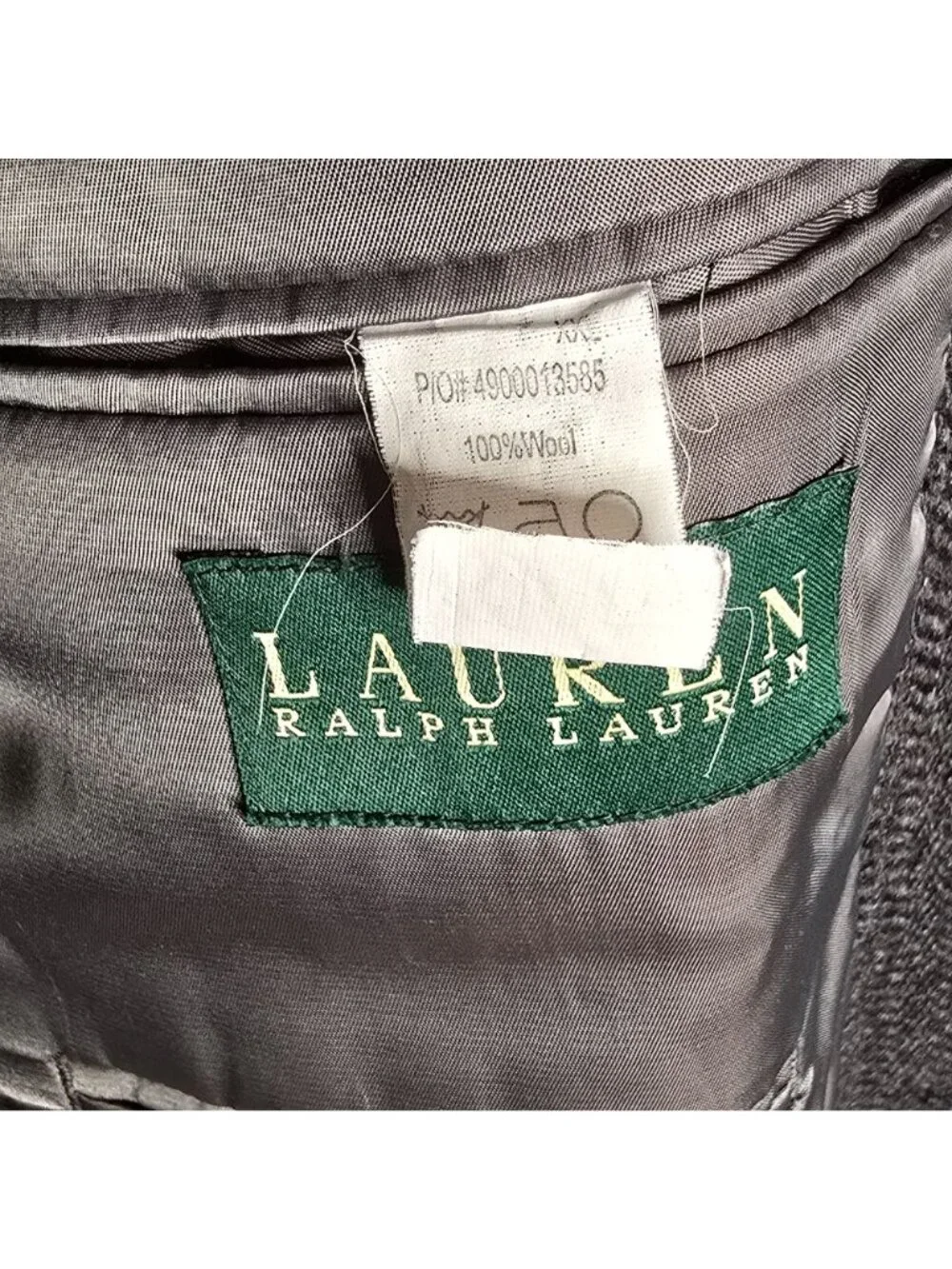 Vintage Ralph Lauren Herringbone Tweed Wool Blazer 44L Gray Lined Two-Button - Picture 3 of 11
